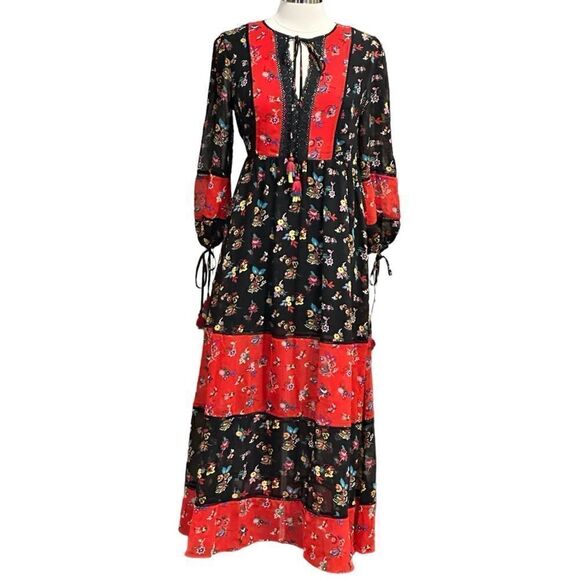 Rebecca Minkoff Women’s Floral Sheryl Maxi Dress in the Size Medium in Red/Black - Picture 2 of 16